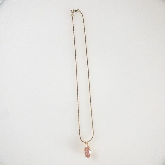 Pink Glass Pendant 16" Necklace Marquise Cut Gold Tone 8.8mm X 16.8 mm - Picture 14 of 16